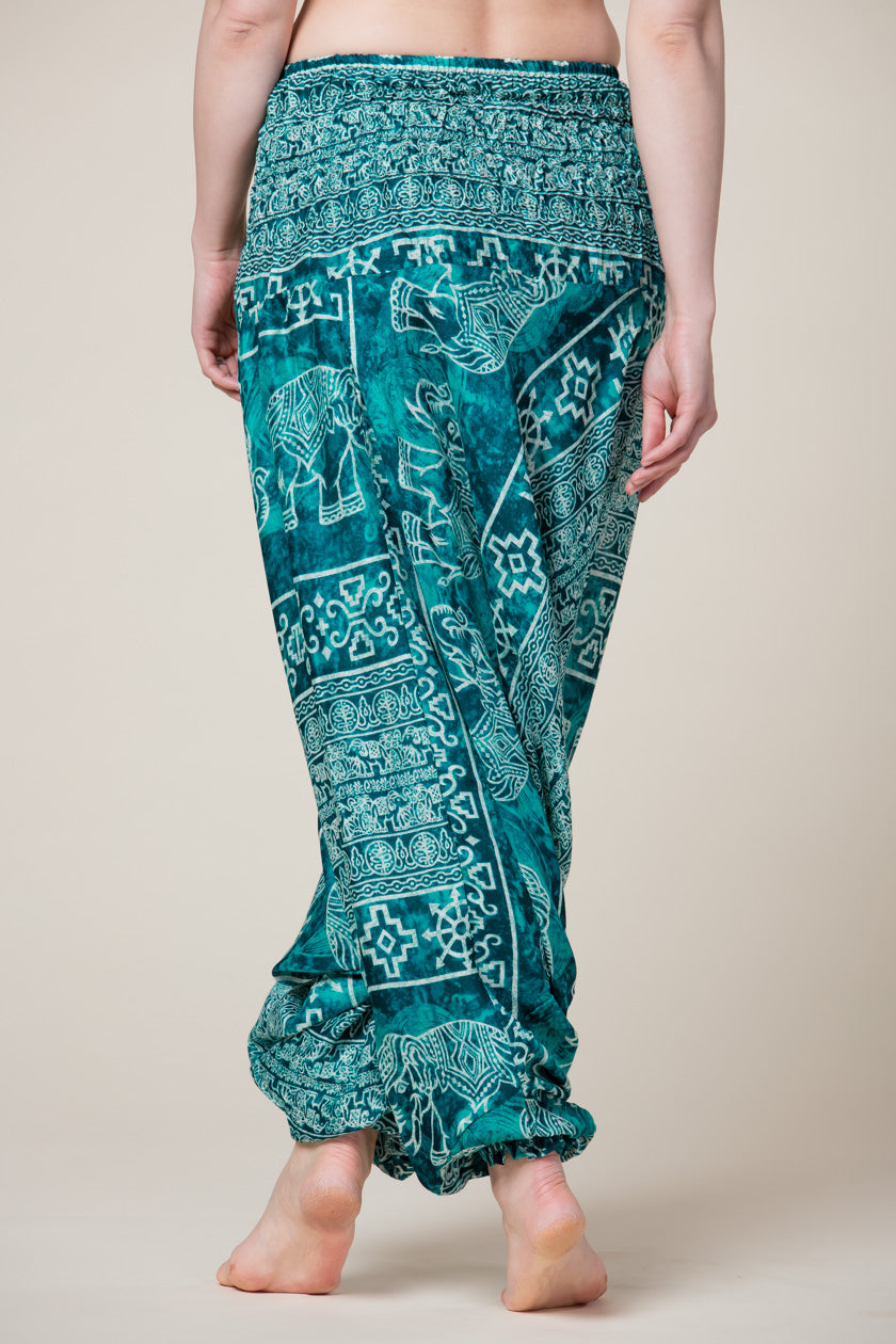 Teal Marble Elephants Artisan Jumpsuit Harem pants