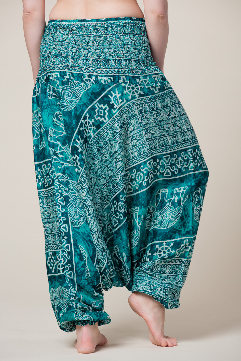 Teal Marble Elephants Artisan Jumpsuit Harem pants