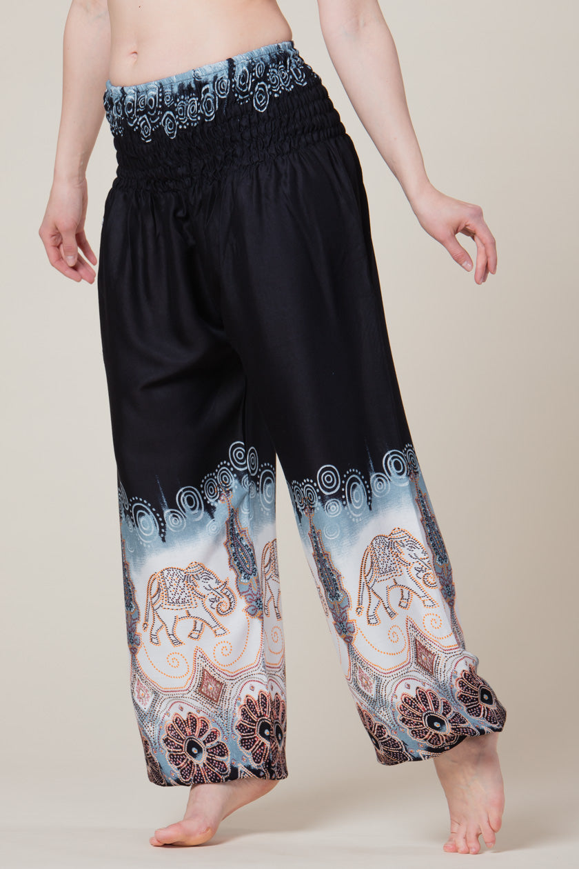 Parade Elephants Black Artisan Harem Pants