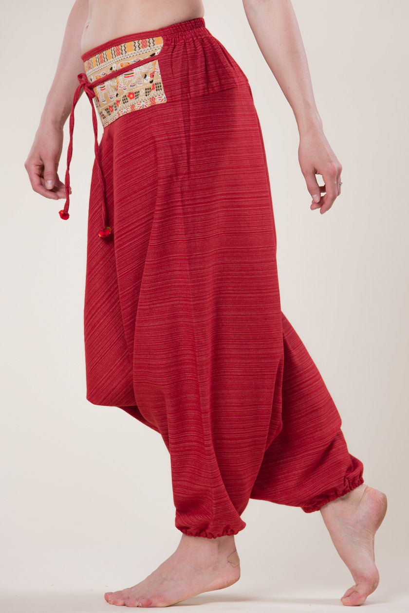 Pinstripe Red Hill Tribe Artisan Low Cut Harem Pants