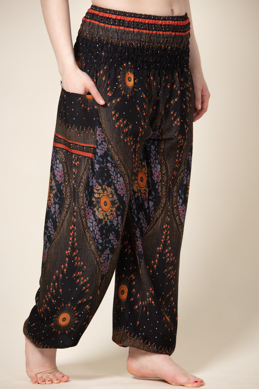 Peacock Eye Black Artisan Harem Pants