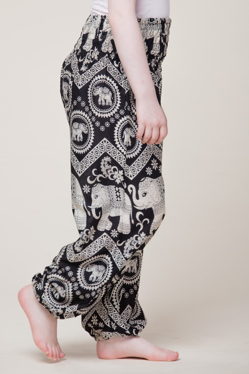 Kids Imperial Elephant Black Artisan Harem Pants