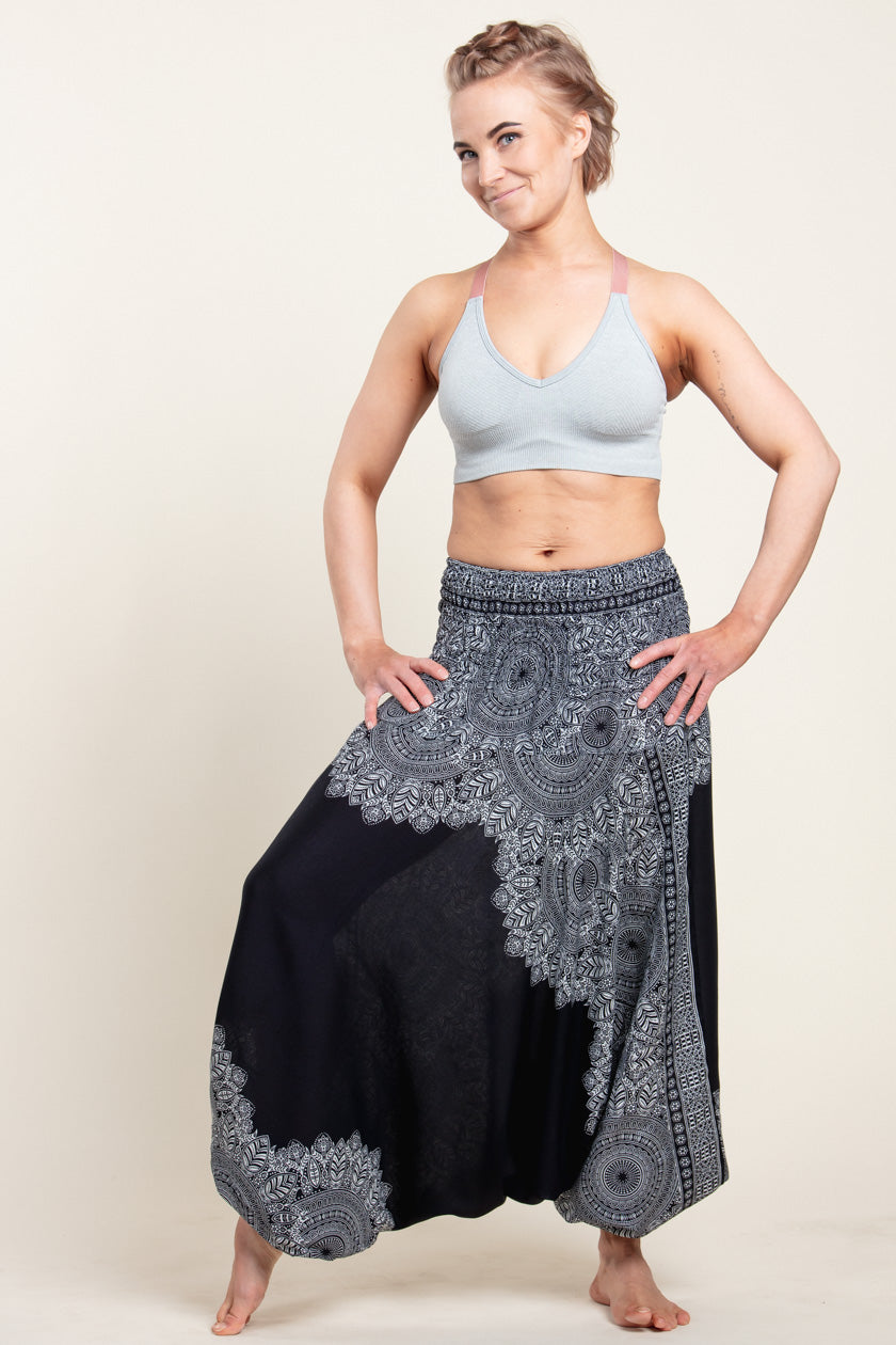 Border Mandala Black Artisan Jumpsuit Harem pants