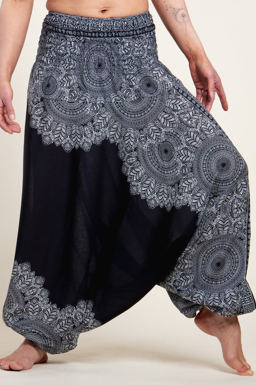 Border Mandala Black Artisan Jumpsuit Harem pants