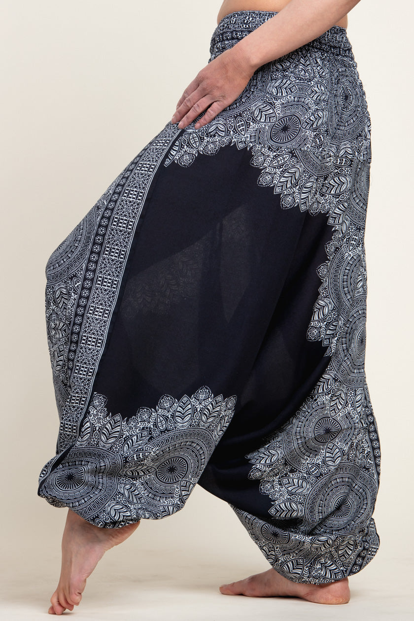 Border Mandala Black Artisan Jumpsuit Harem pants