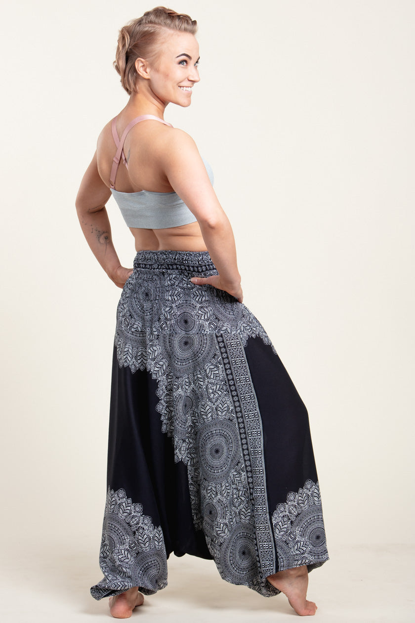 Border Mandala Black Artisan Jumpsuit Harem pants