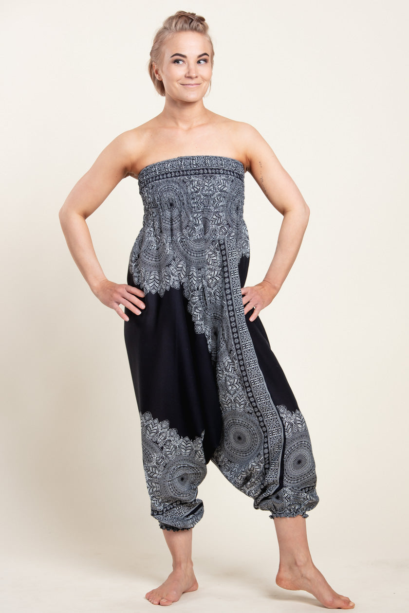 Border Mandala Black Artisan Jumpsuit Harem pants