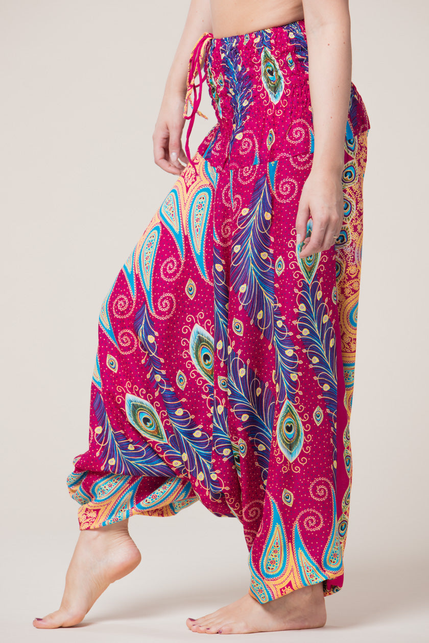 Peacock Paisley Pink Artisan Jumpsuit Harem Pants