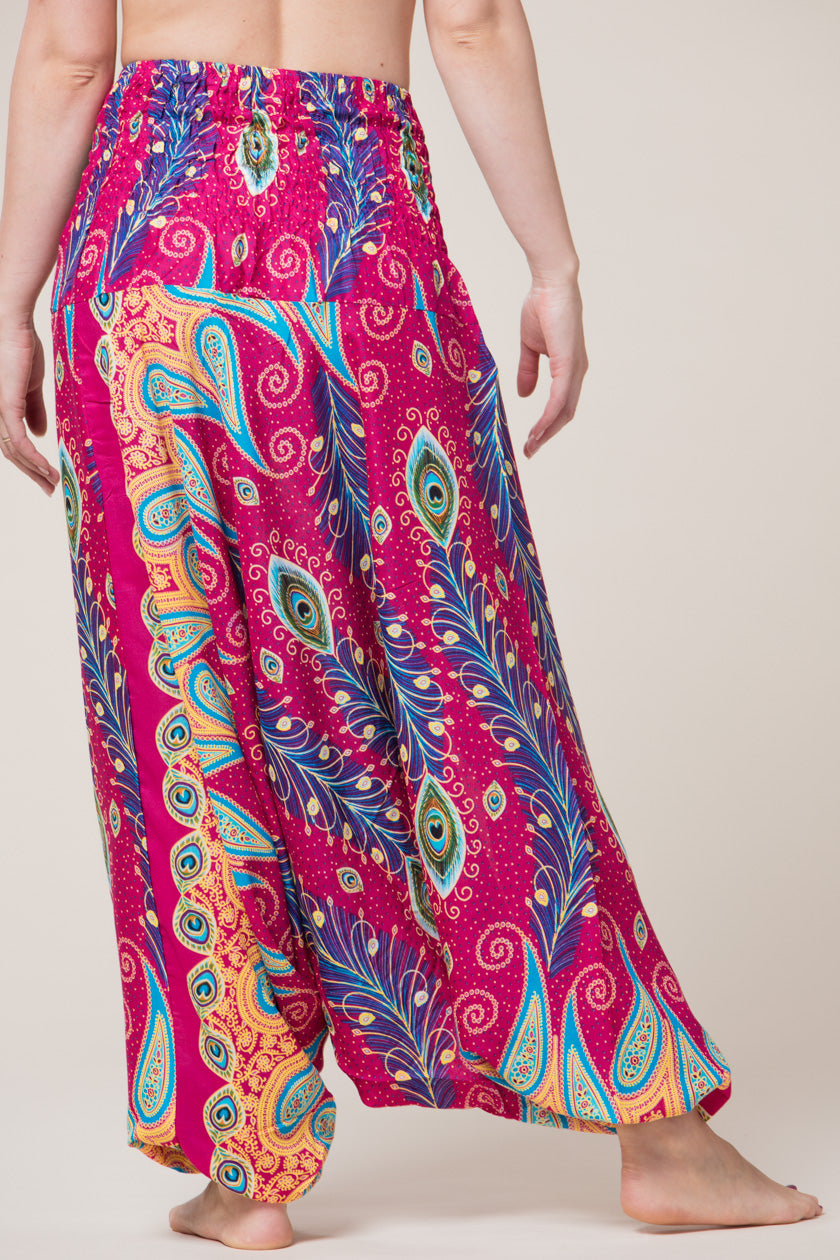 Peacock Paisley Pink Artisan Jumpsuit Harem Pants