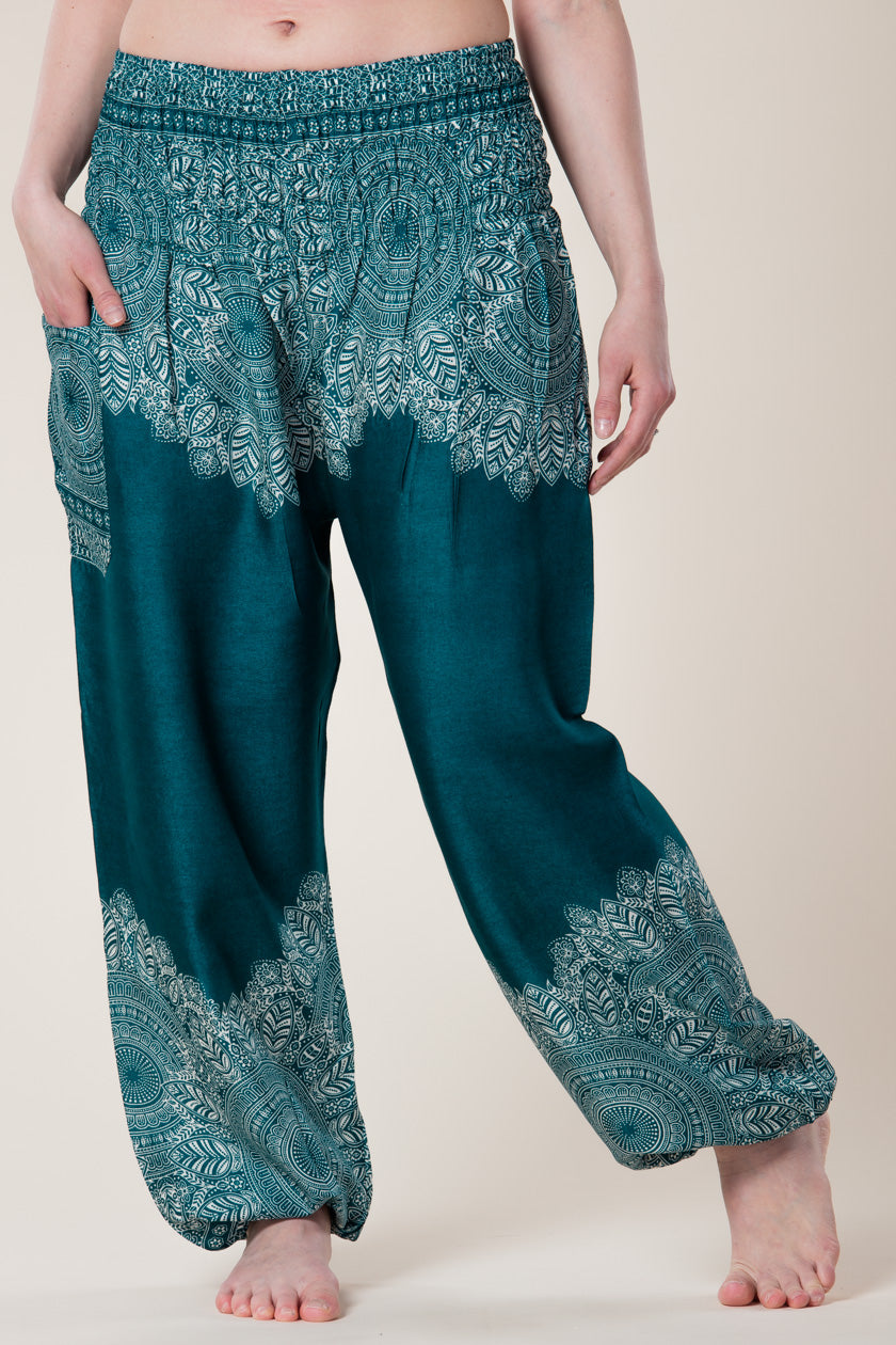 Border Mandala Teal Artisan Harem Pants