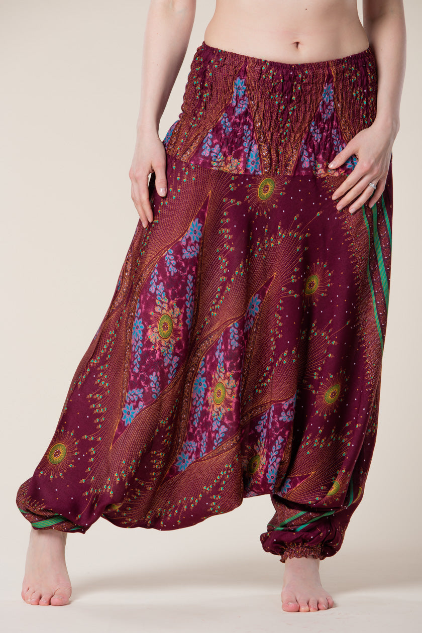 Peacock Burgundy Artisan Jumpsuit Harem Pants