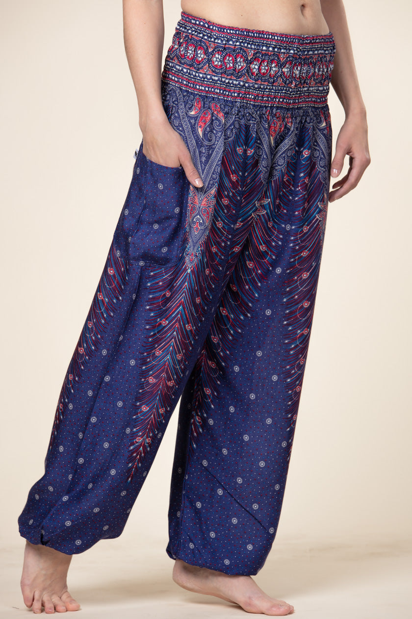 Peacock Feather Blue Artisan Harem Pants