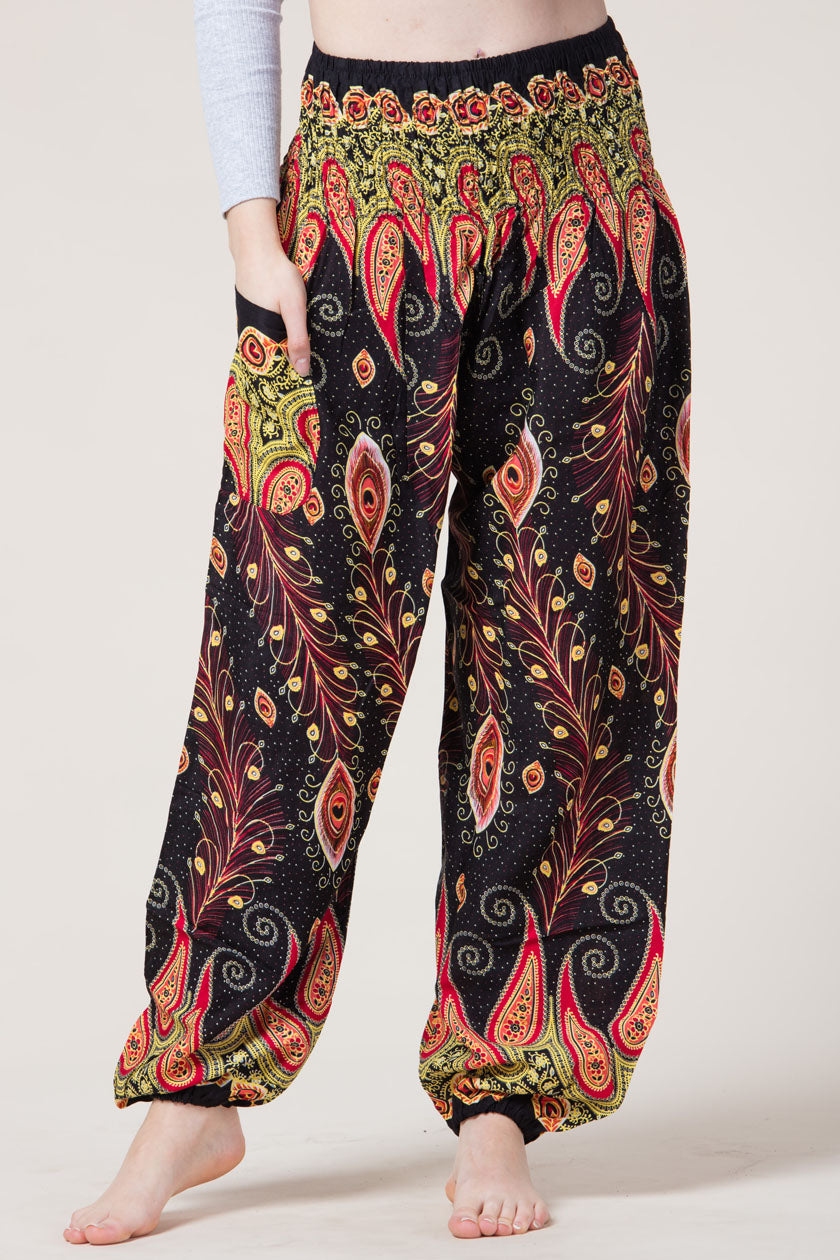 Peacock Paisley Black Artisan Harem Pants