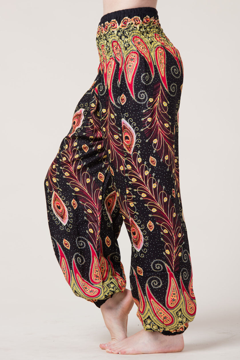 Peacock Paisley Black Artisan Harem Pants