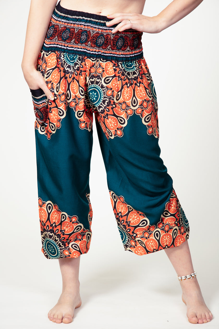 Peony Mandala Teal Artisan Harem Pants