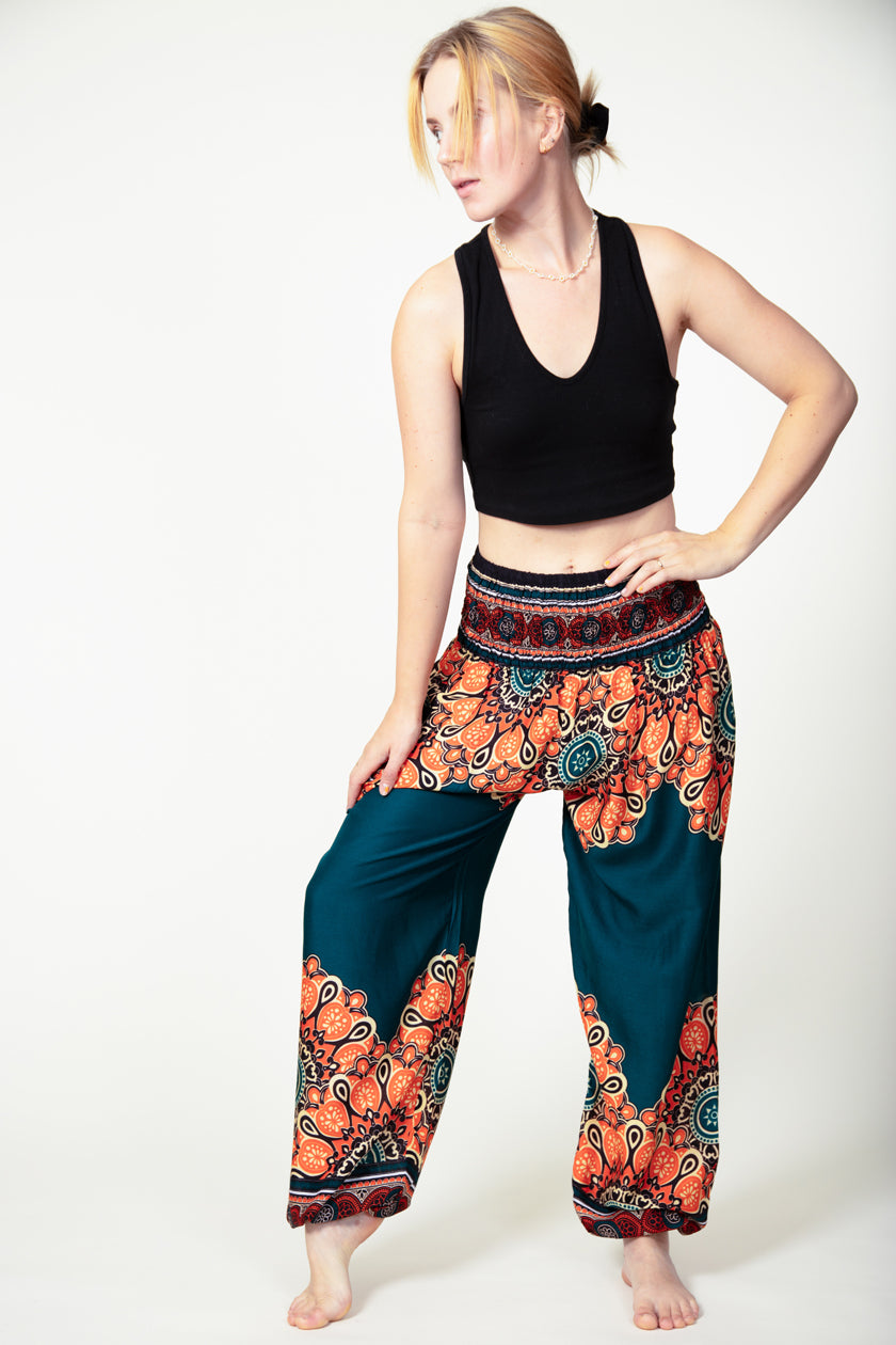 Peony Mandala Teal Artisan Harem Pants
