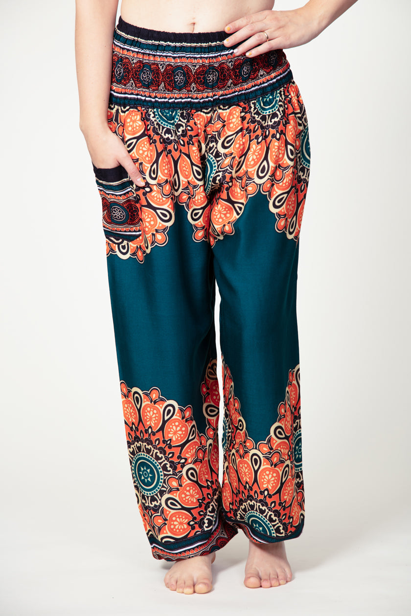 Peony Mandala Teal Artisan Harem Pants