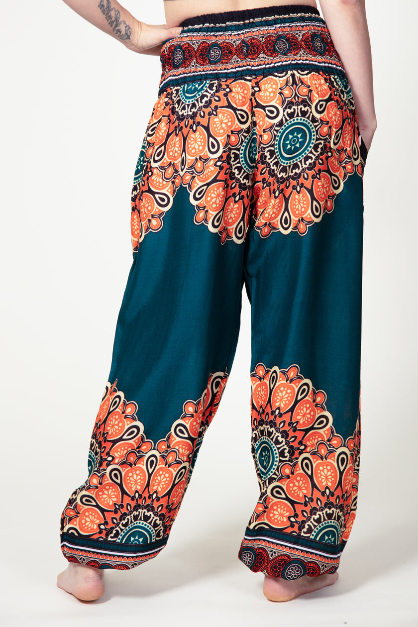 Peony Mandala Teal Artisan Harem Pants