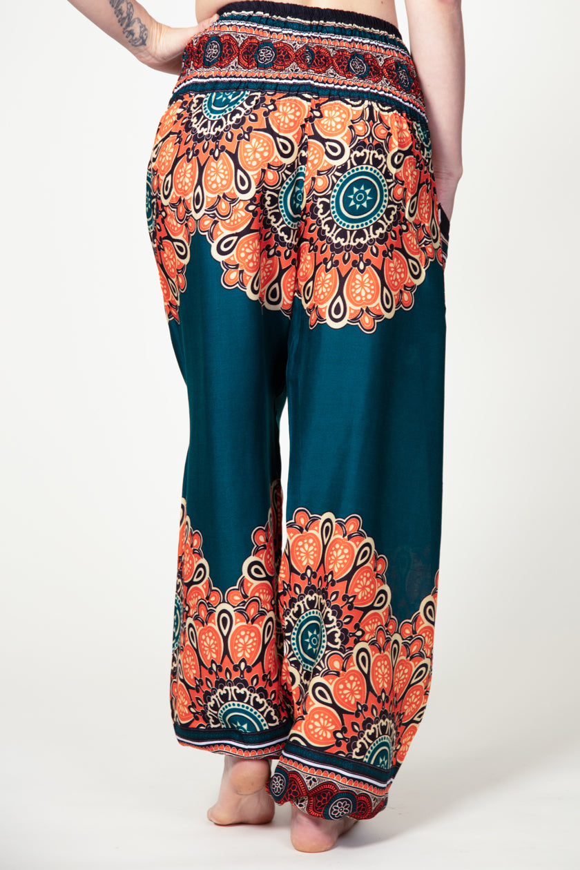 Peony Mandala Teal Artisan Harem Pants