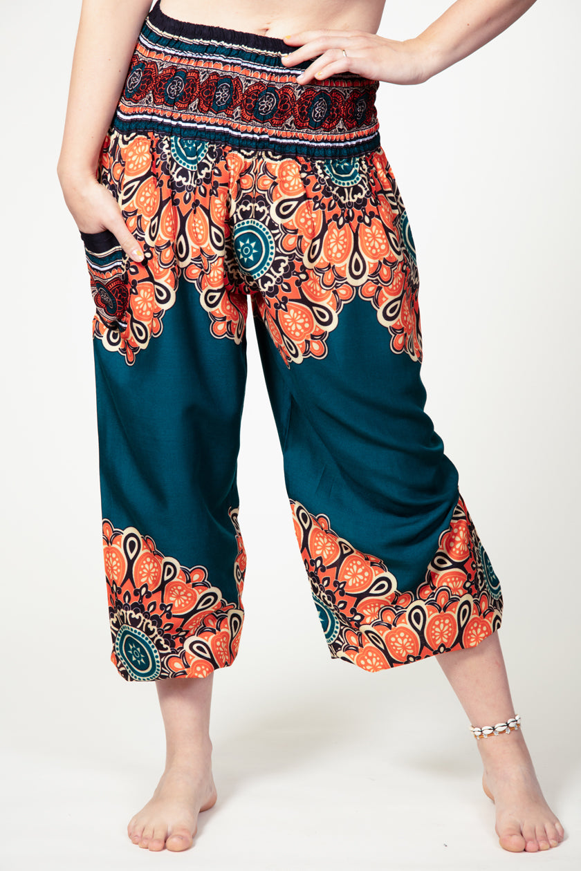 Peony Mandala Teal Artisan Harem Pants