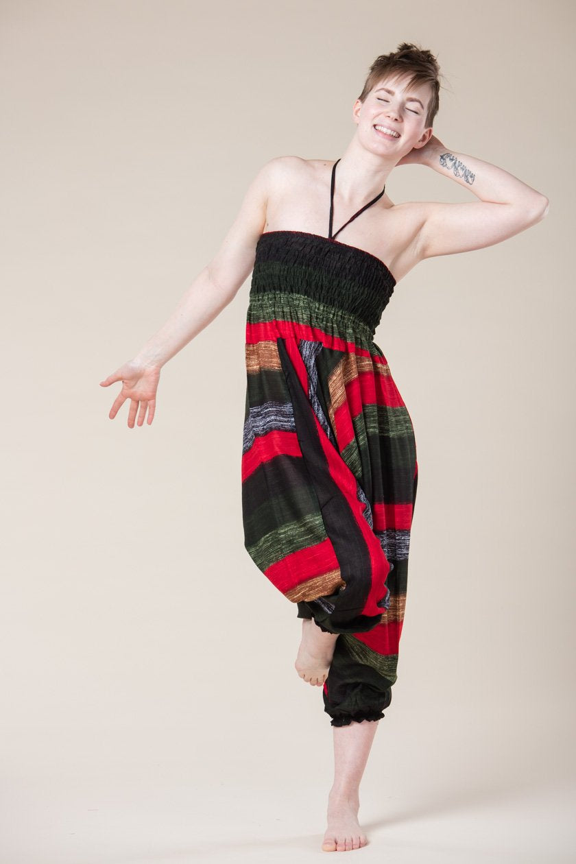 Striped Green Artisan Jumpsuit Haaremihousut