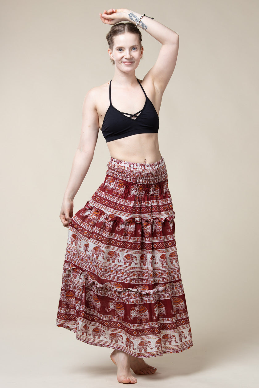 Aztec Elephant Red Artisan Maxi Skirt