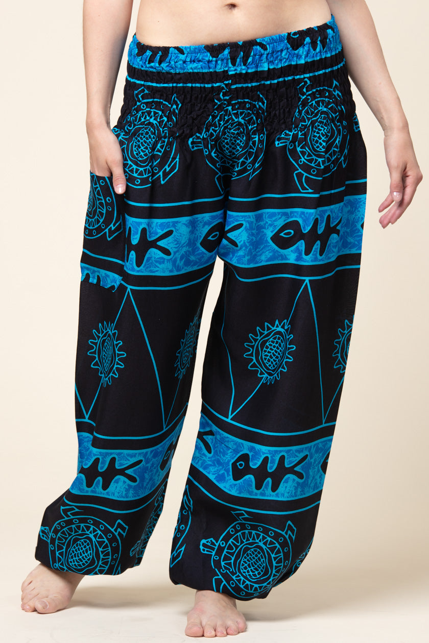Maya Turtle Blue Artisan Harem Pants