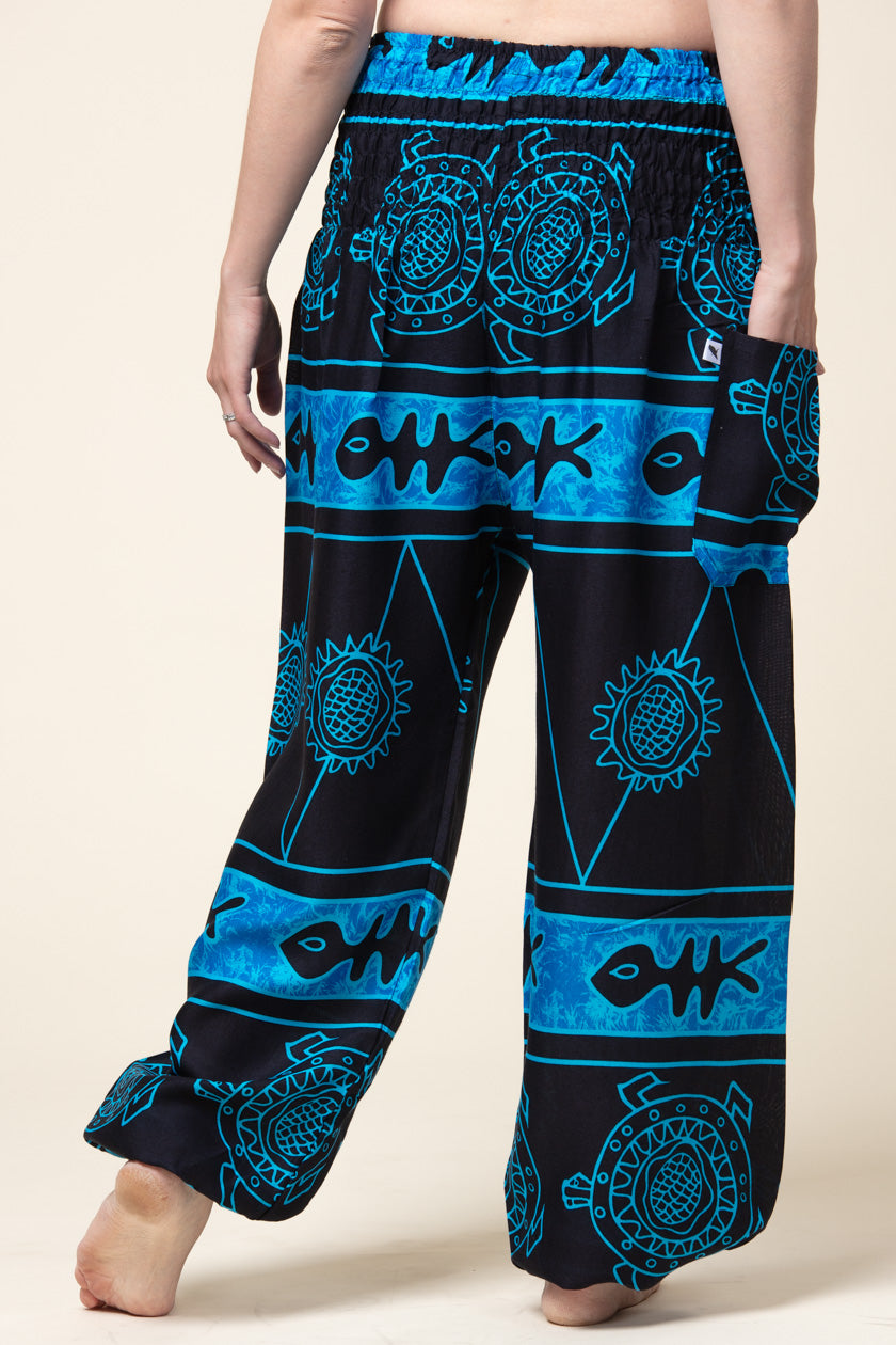 Maya Turtle Blue Artisan Harem Pants