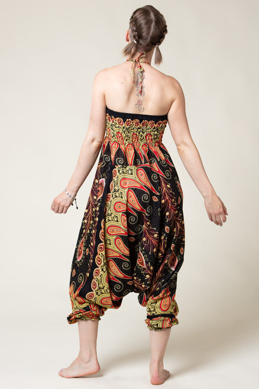 Peacock Paisley Black Artisan Jumpsuit Harem Pants