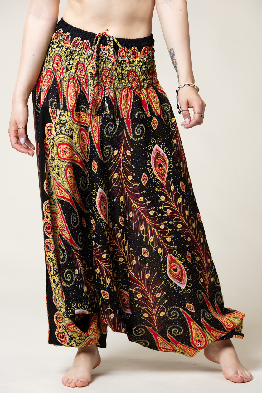 Peacock Paisley Black Artisan Jumpsuit Harem Pants