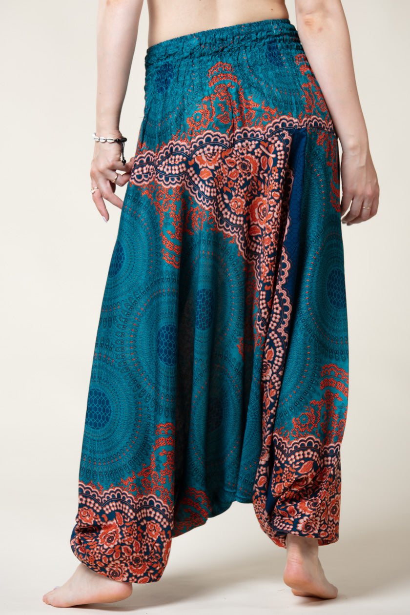 Mandala Teal Artisan Jumpsuit Harem Pants