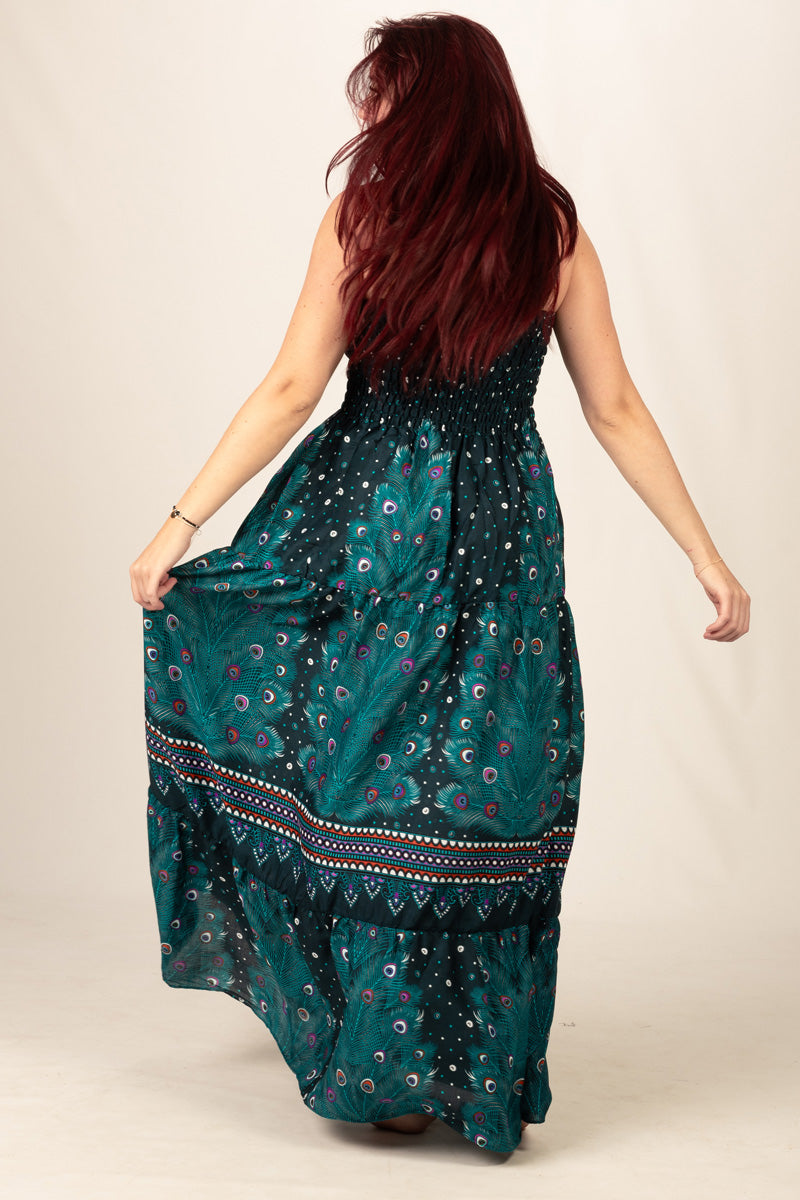 Peacock Feather Petrol Bandeau Maksimekko
