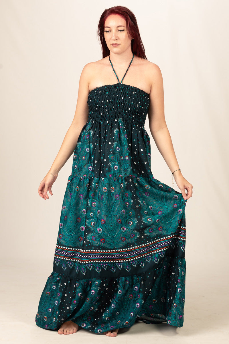 Peacock Feather Petrol Bandeau Maksimekko