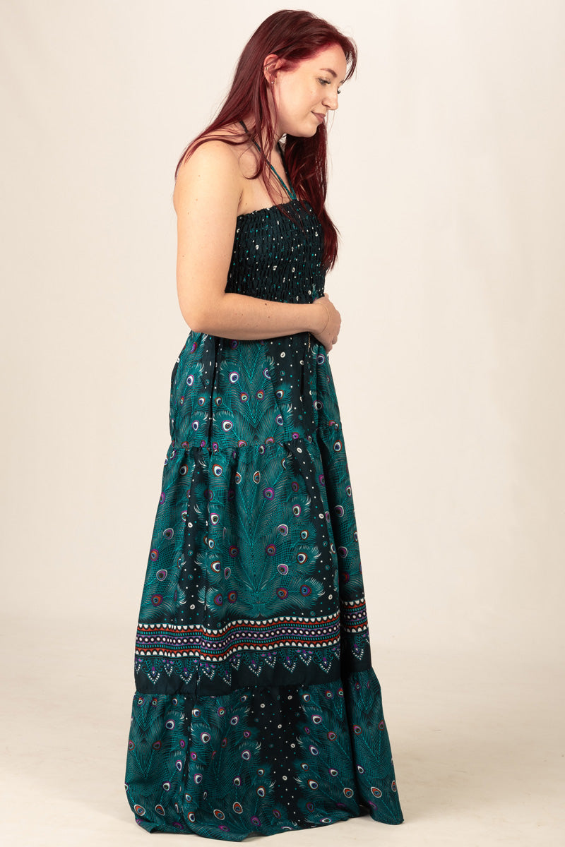 Peacock Feather Petrol Bandeau Maksimekko