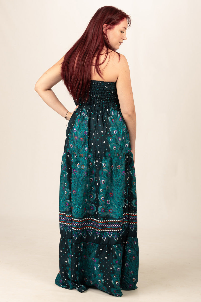 Peacock Feather Petrol Bandeau Maksimekko