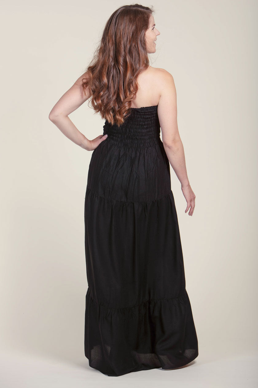 Boho Black Artisan Bandeau Maxi Dress