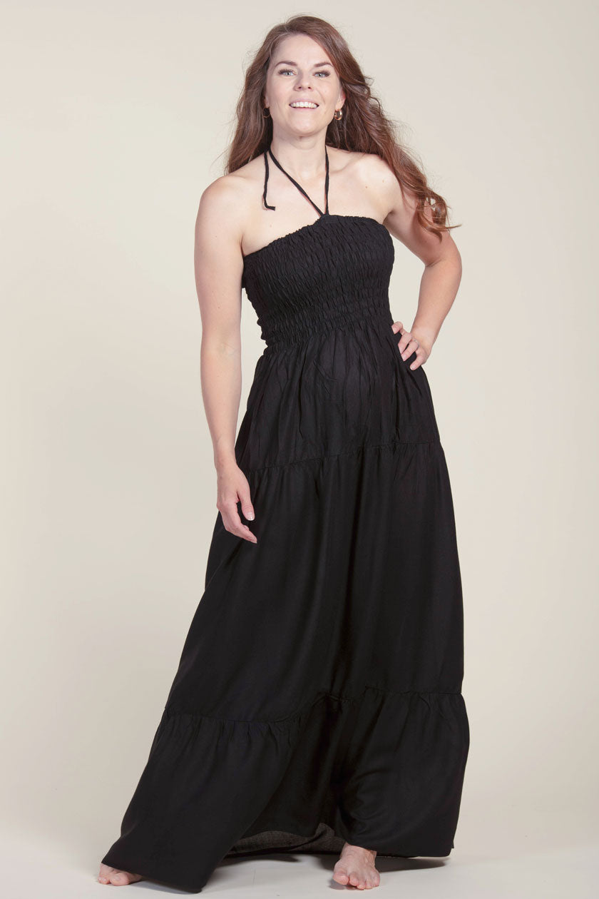 Boho Black Artisan Bandeau Maxi Dress