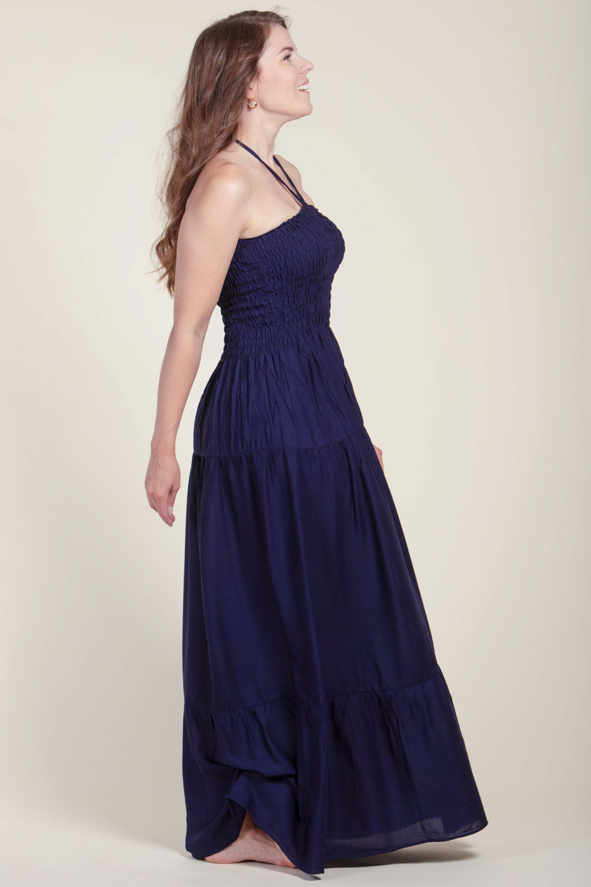 Boho Navy Artisan Bandeau Maxi Dress