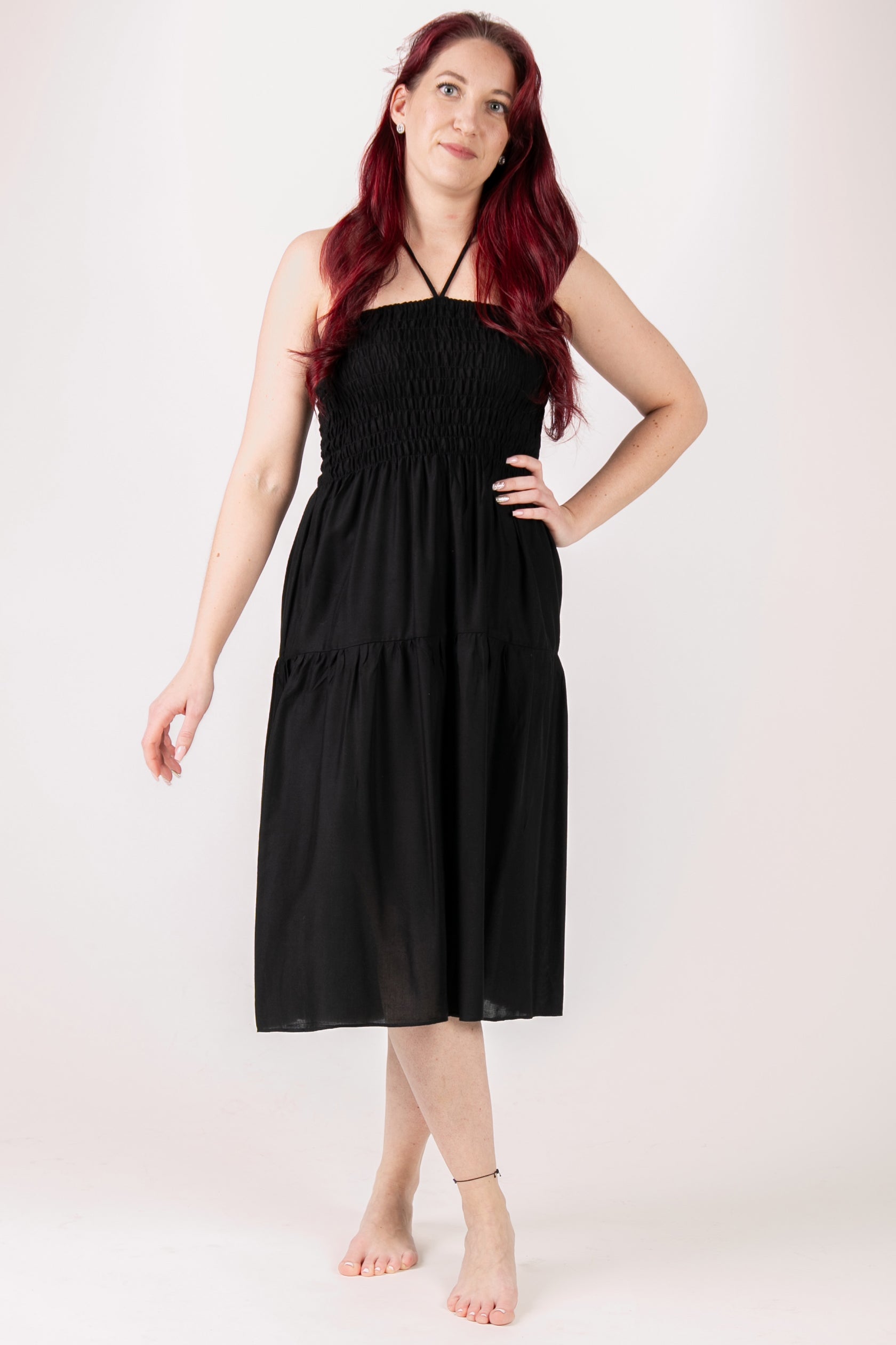 Boho Black Artisan Bandeau Midi Dress