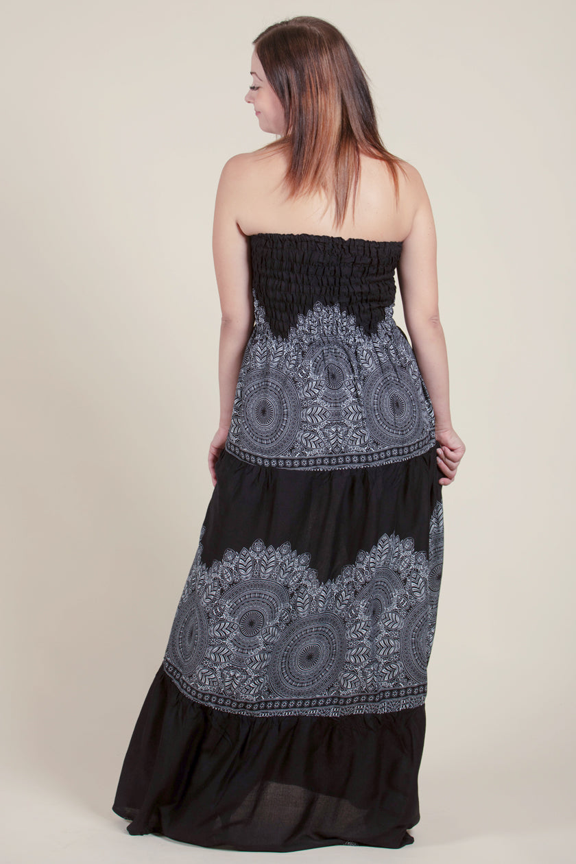 Border Mandala Black Artisan Bandeau Maxi Dress