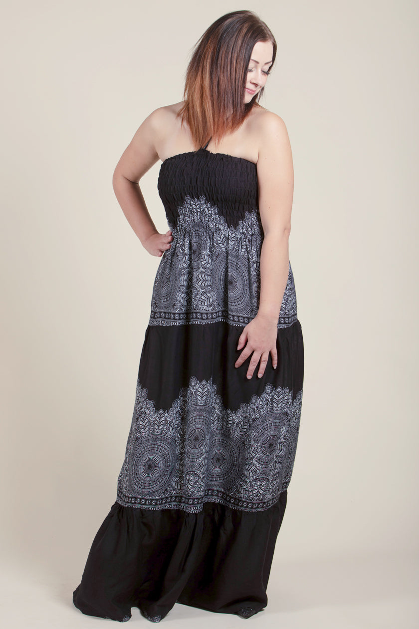 Border Mandala Black Artisan Bandeau Maxi Dress
