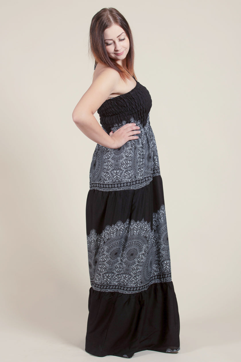 Border Mandala Black Artisan Bandeau Maxi Dress