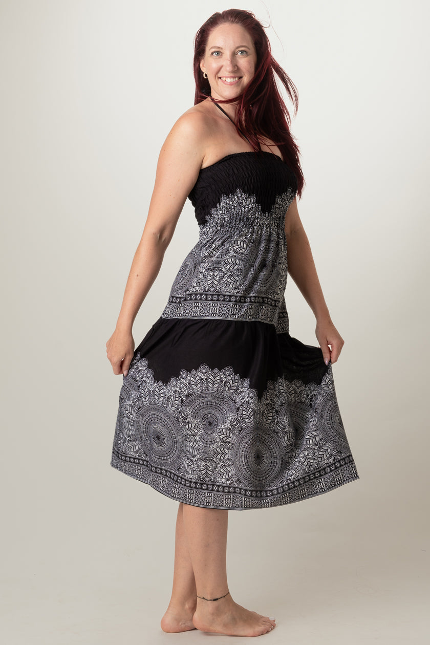 Border Mandala Black Artisan Bandeau Midi Dress
