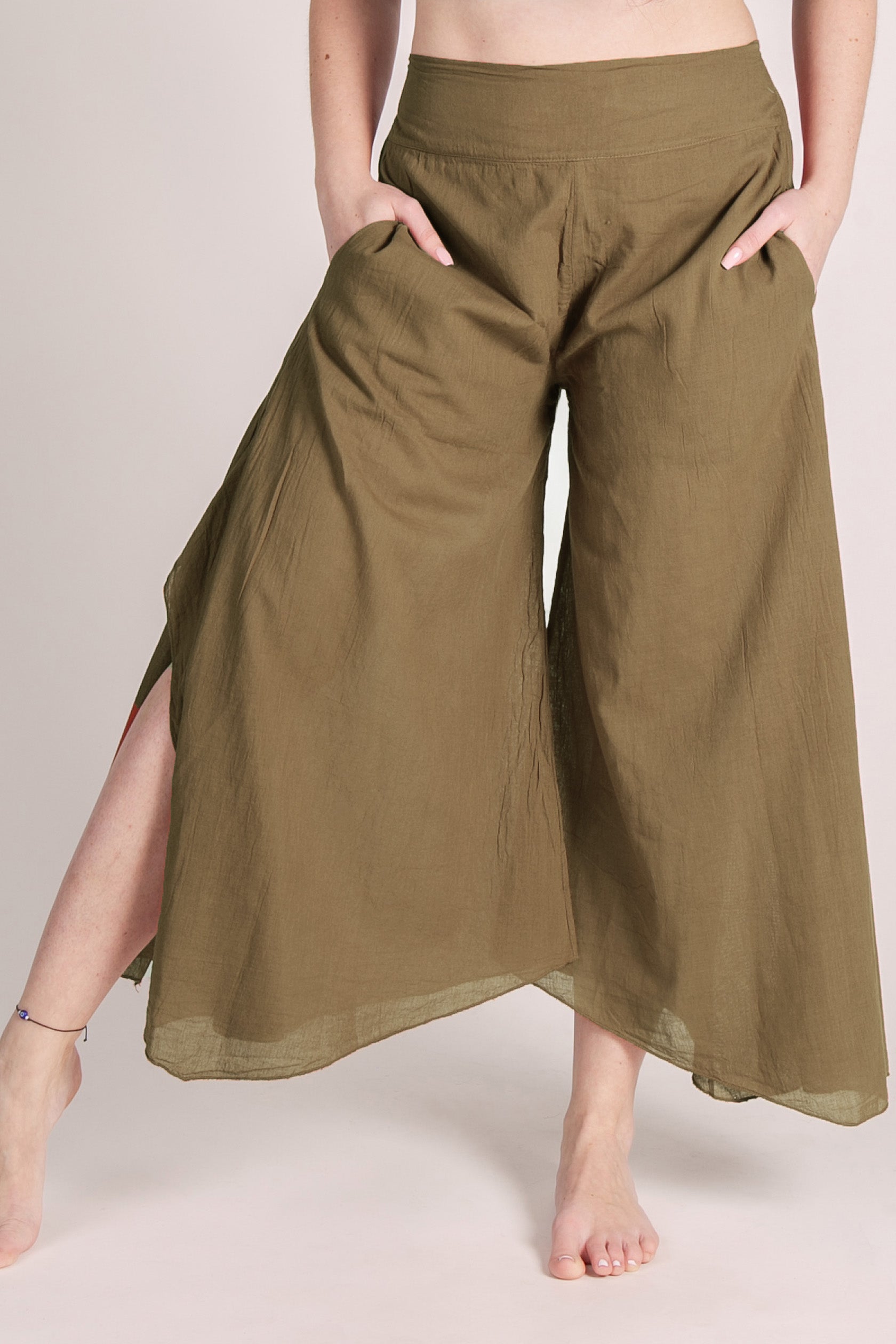 Breeze Khaki Cotton Artisan Palatsihousut