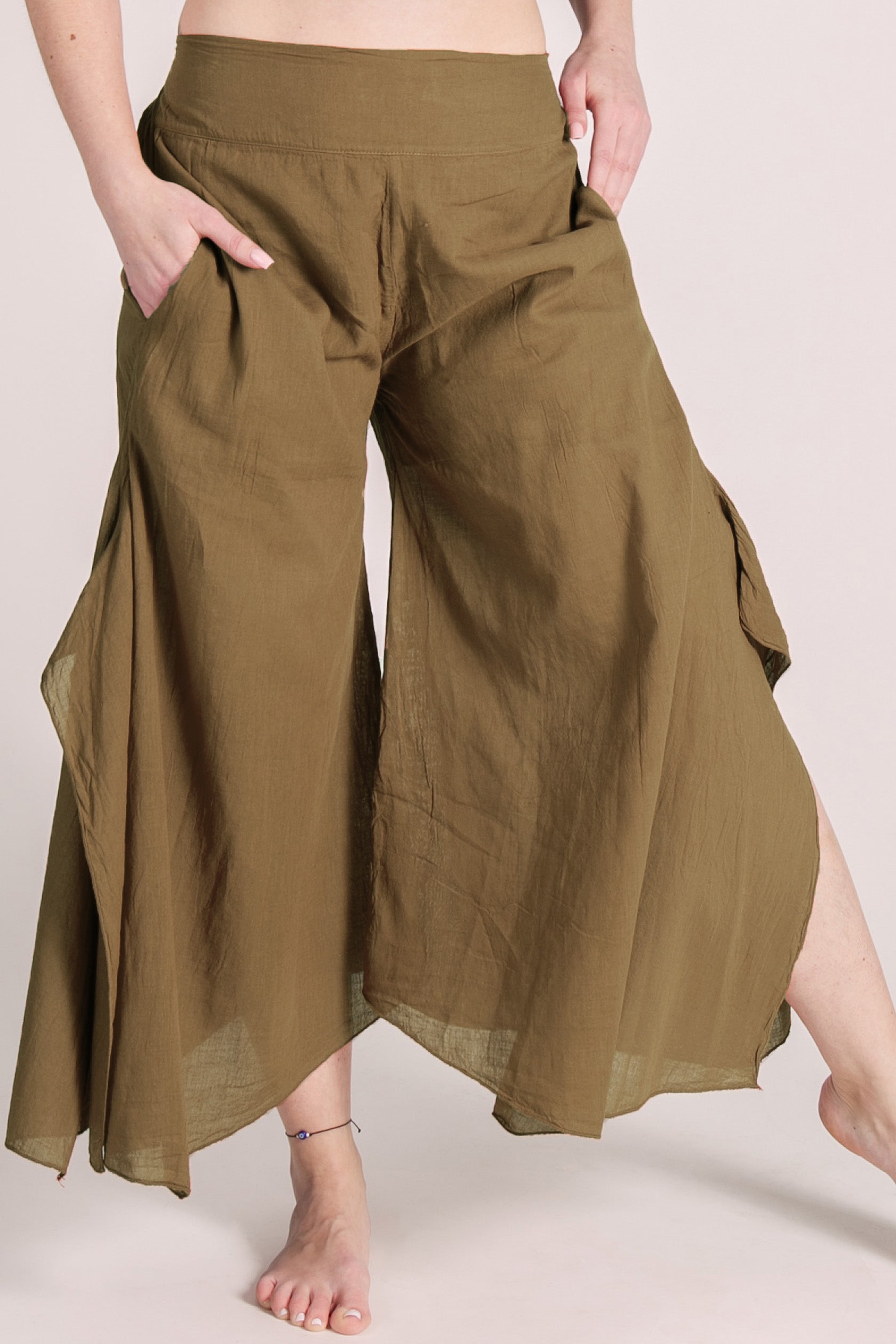 Breeze Khaki Cotton Artisan Palatsihousut