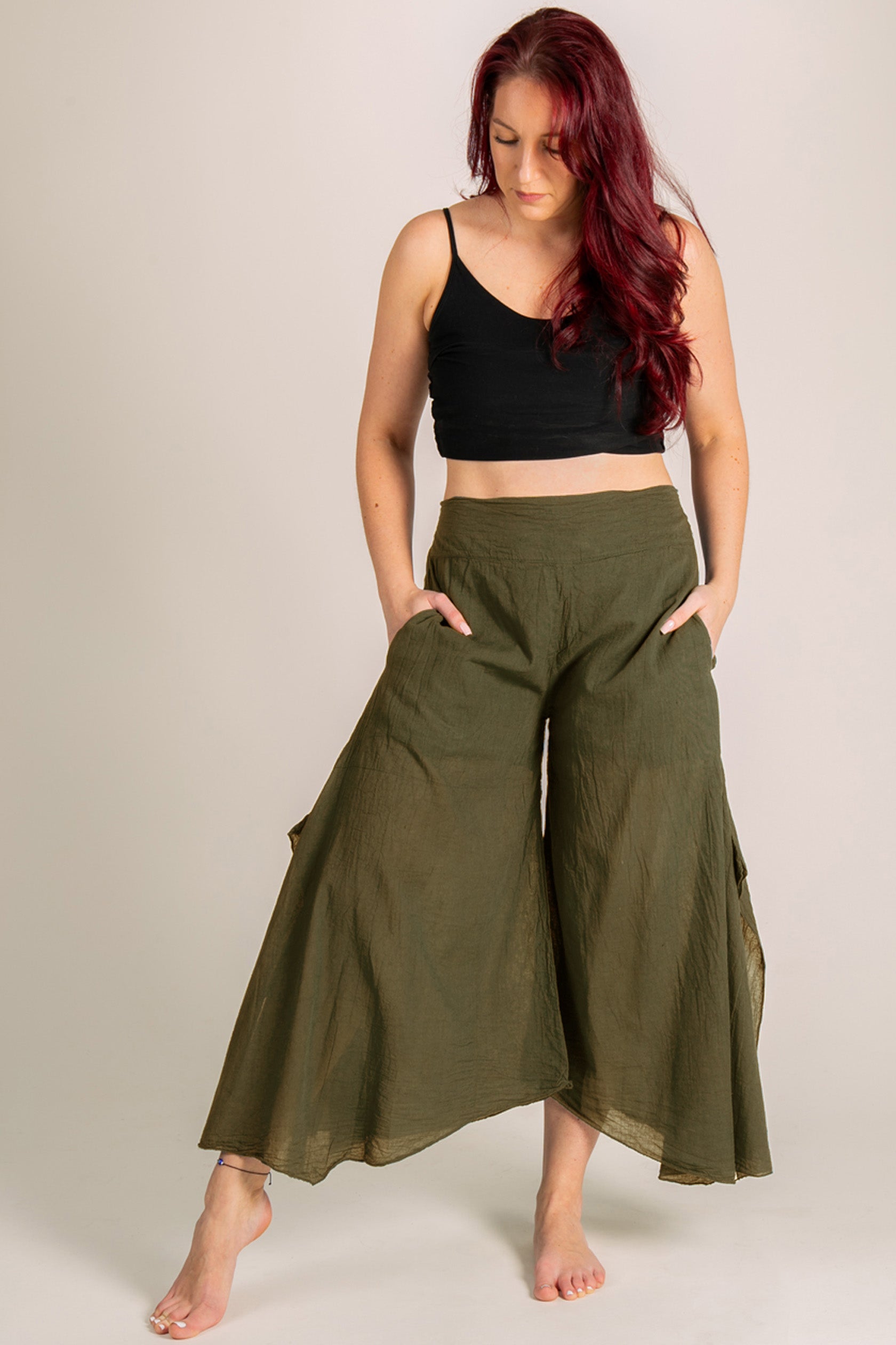 Breeze Moss Green Cotton Artisan Palatsihousut