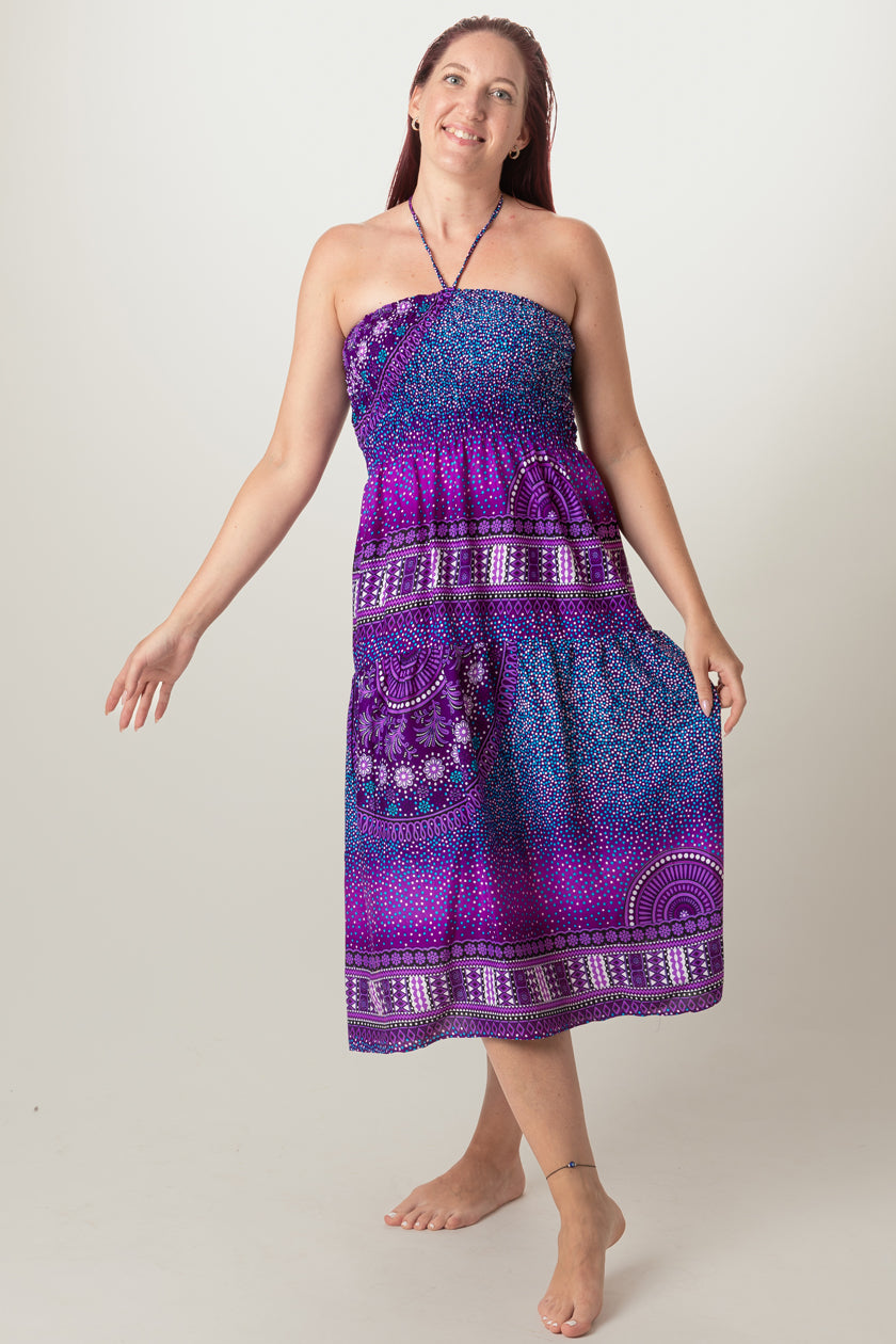 Chakra Purple Artisan Bandeau Midi Dress