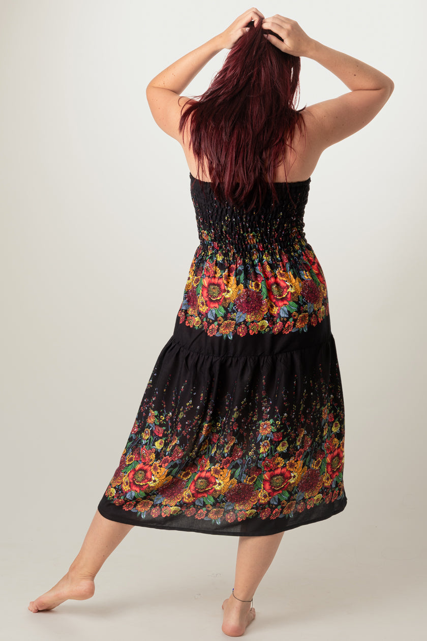 Floral Black Artisan Bandeau Midimekko