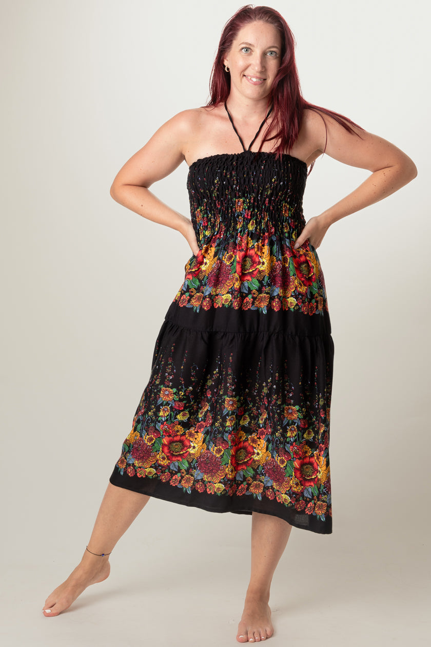 Floral Black Artisan Bandeau Midimekko