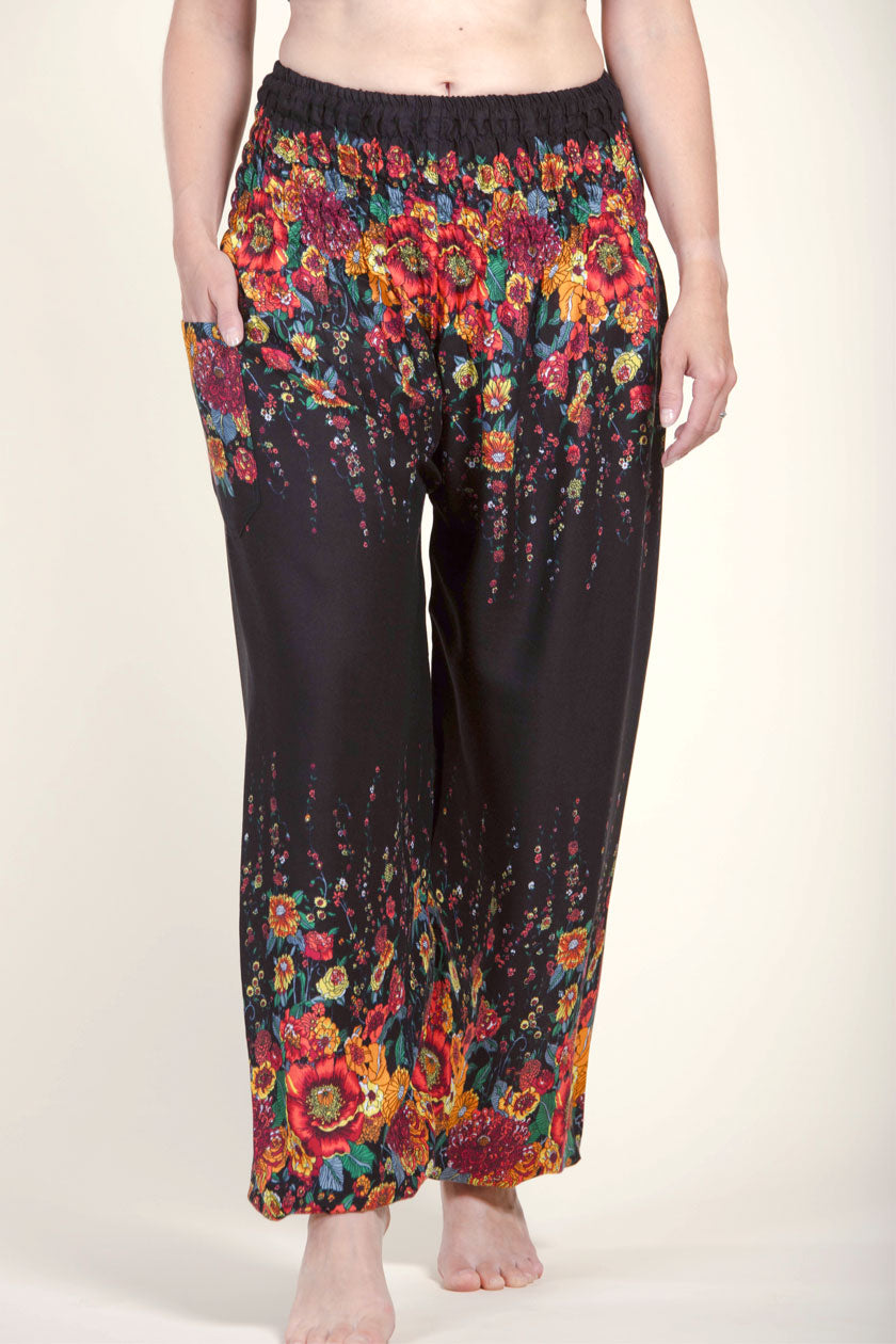 Floral Black Artisan Harem Pants